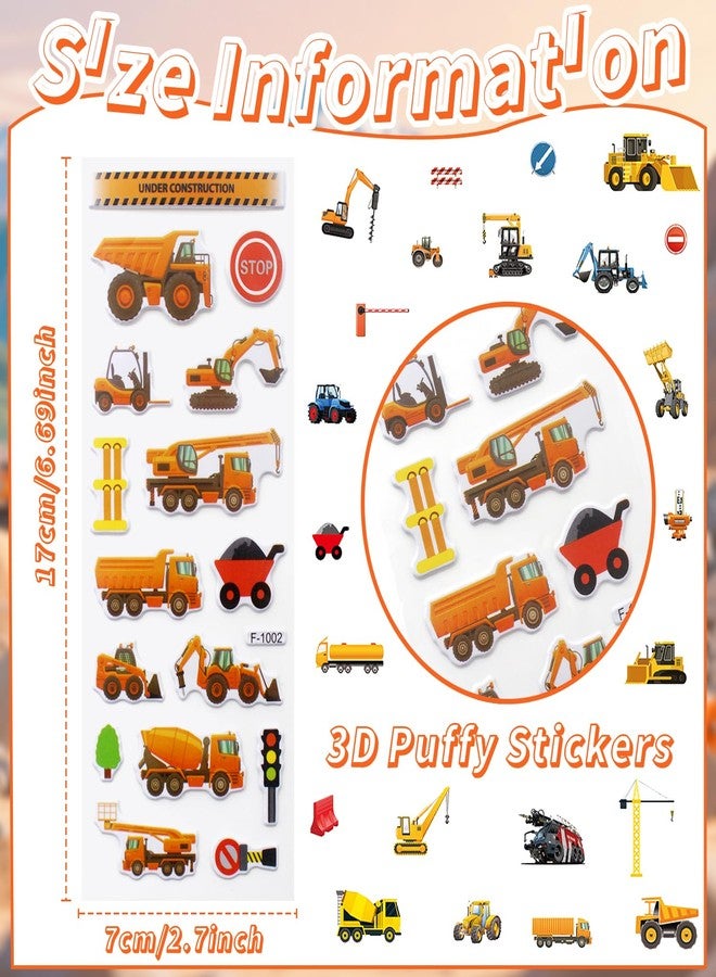 T-Antrix 36 Sheets 3D Construction Stickers for Kids Bulk Puffy Truck Stickers - Excavator, Bulldozer, Crane with Safety Signs & Tools for Boys Crafts, Rewards - Image 3
